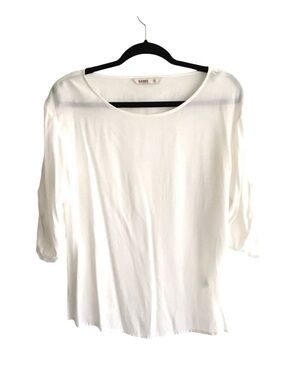 Old NAVY Scoop Neck Popover Blouse Roll Sleeves Cream XS